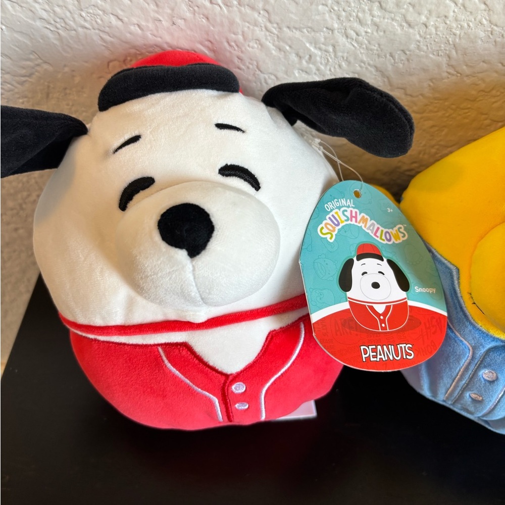 NWT Snoopy & Woodstock Baseball Squishmallows in #00 Jerseys - Picture 2 of 10